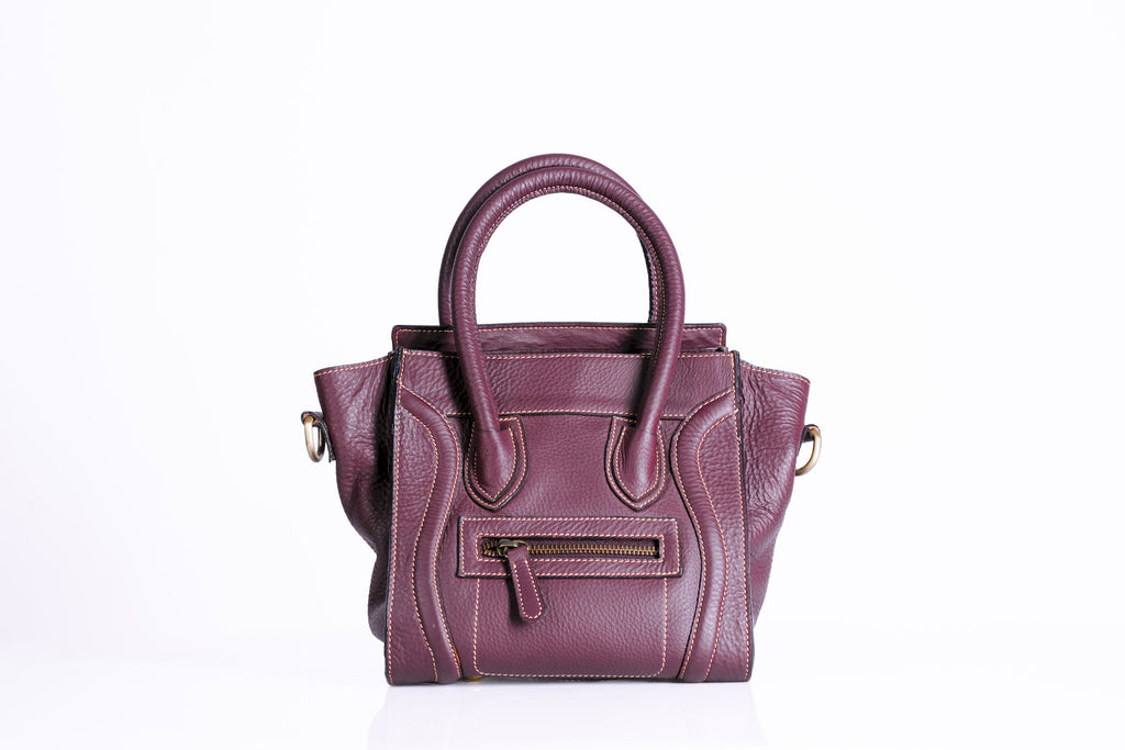Structured Pebbled Leather Tote with hooped handles and shoulder strap