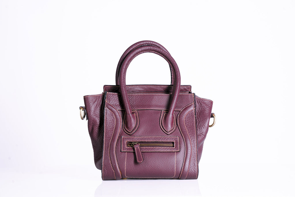 Structured Pebbled Leather Tote with hooped handles and shoulder strap