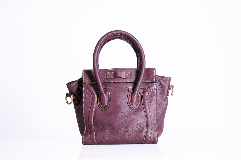 Structured Pebbled Leather Tote with hooped handles and shoulder strap