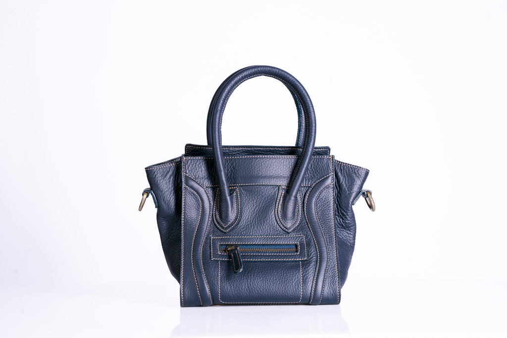 Structured Pebbled Leather Tote with hooped handles and shoulder strap