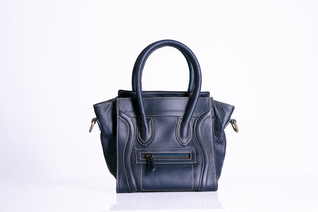 Structured Pebbled Leather Tote with hooped handles and shoulder strap