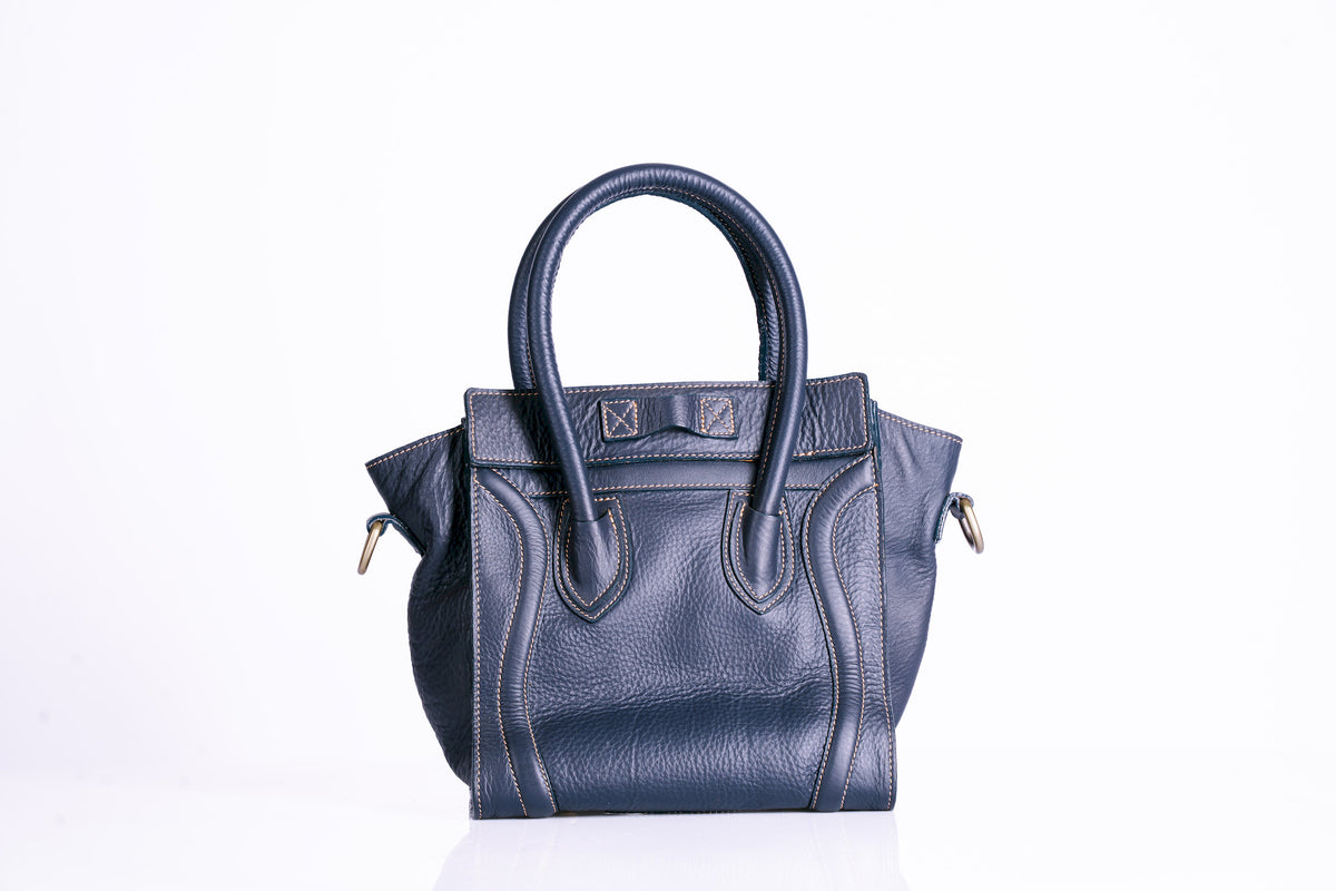 Structured Pebbled Leather Tote with hooped handles and shoulder strap