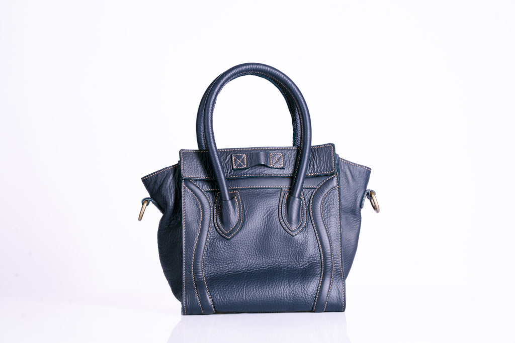 Structured Pebbled Leather Tote with hooped handles and shoulder strap