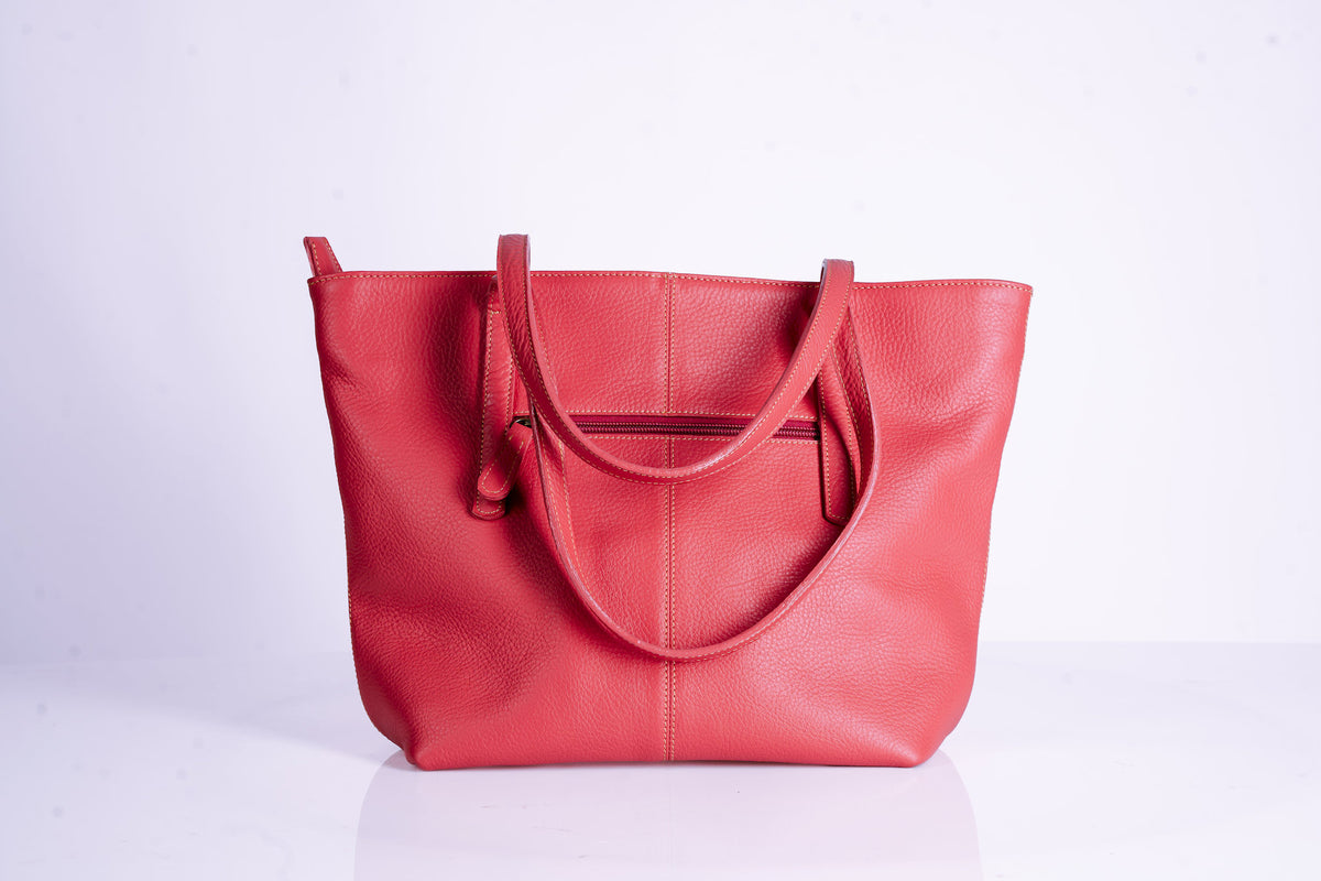 Salmon Leather Large Shopper Bag