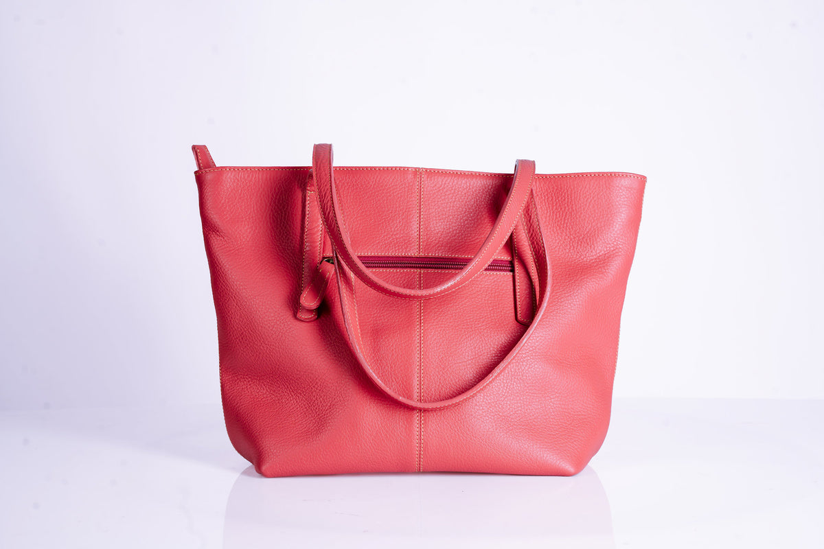 Salmon Leather Large Shopper Bag