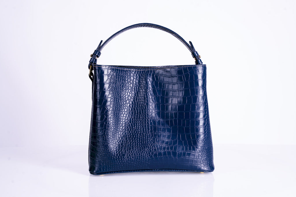 Croc-Embossed Structured Hobo Bag