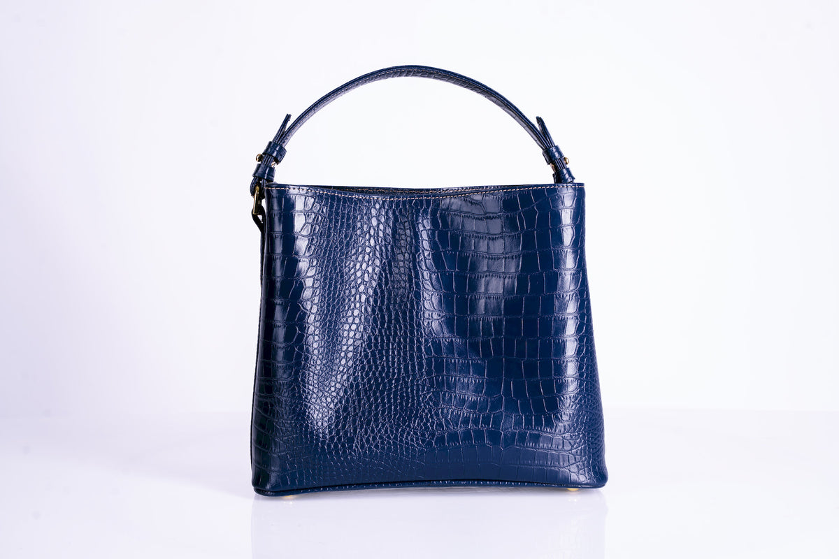 Croc-Embossed Structured Hobo Bag