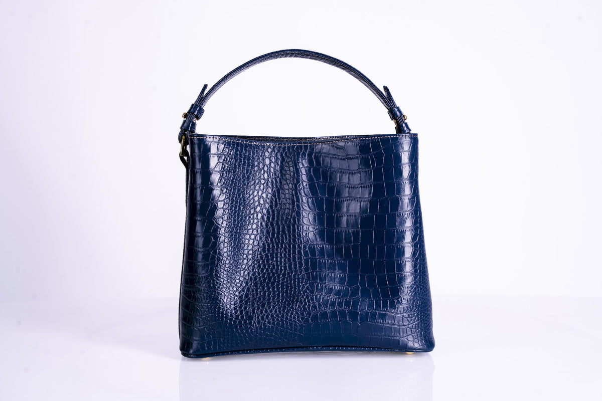 Croc-Embossed Structured Hobo Bag
