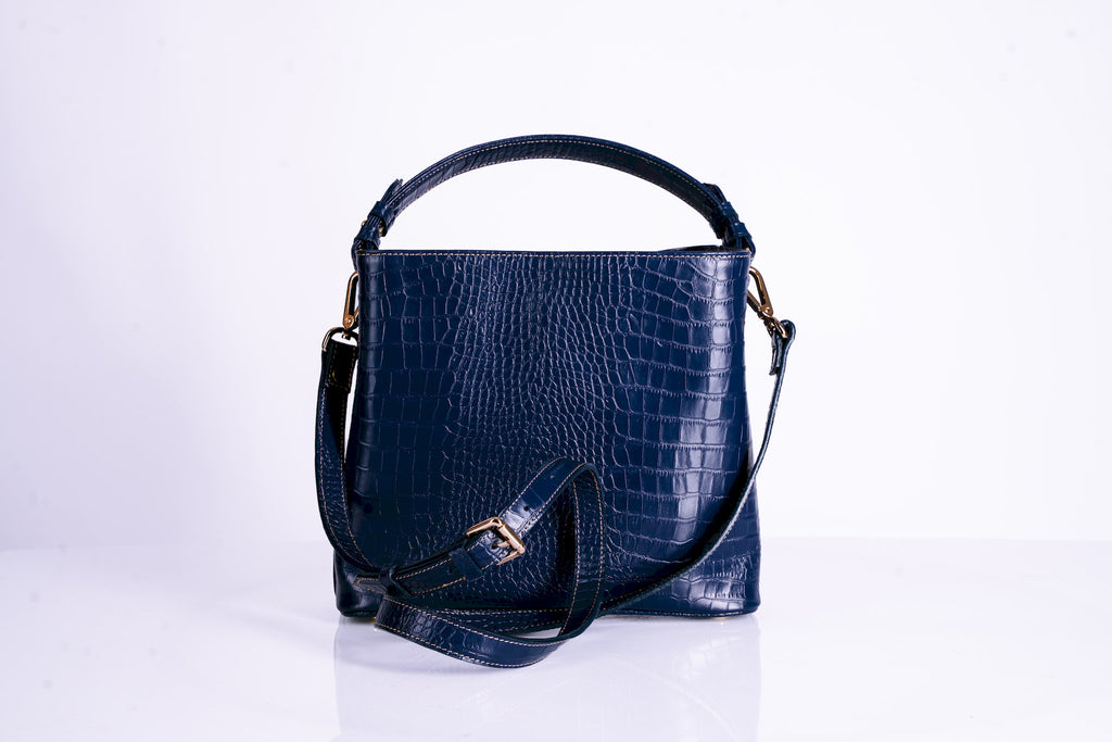 Croc-Embossed Structured Hobo Bag