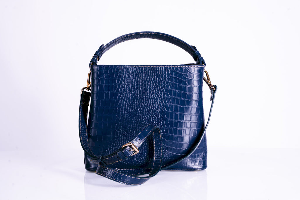 Croc-Embossed Structured Hobo Bag