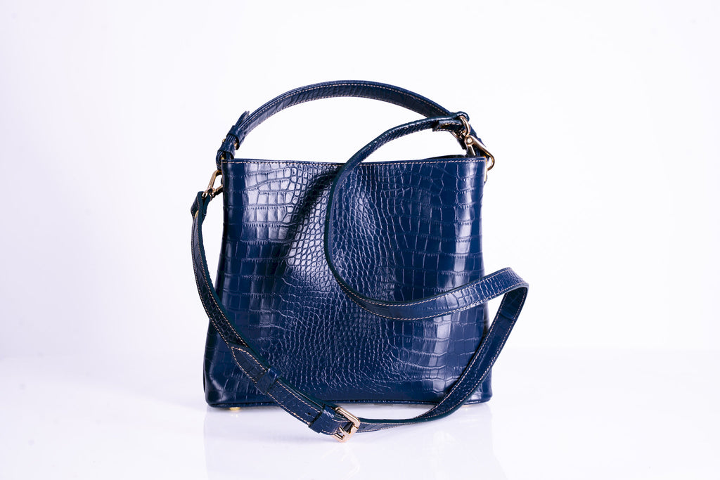 Croc-Embossed Structured Hobo Bag