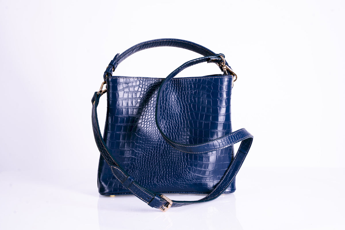 Croc-Embossed Structured Hobo Bag