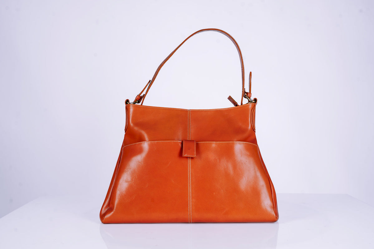 Orange Tanned Leather Woman Triangle shaped Hangbag