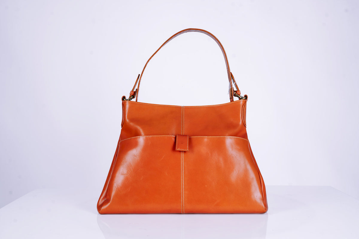 Orange Tanned Leather Woman Triangle shaped Hangbag