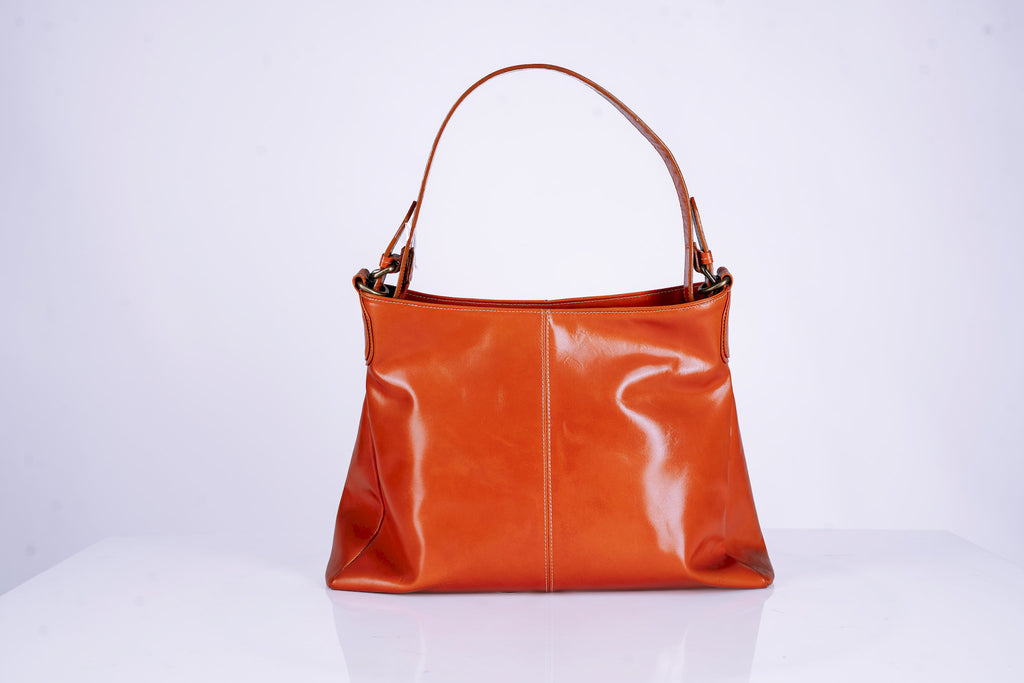 Orange Tanned Leather Woman Triangle shaped Hangbag