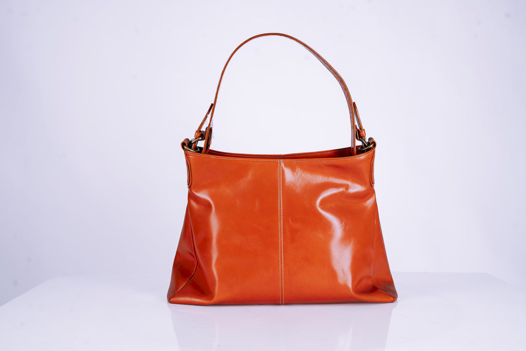 Orange Tanned Leather Woman Triangle shaped Hangbag