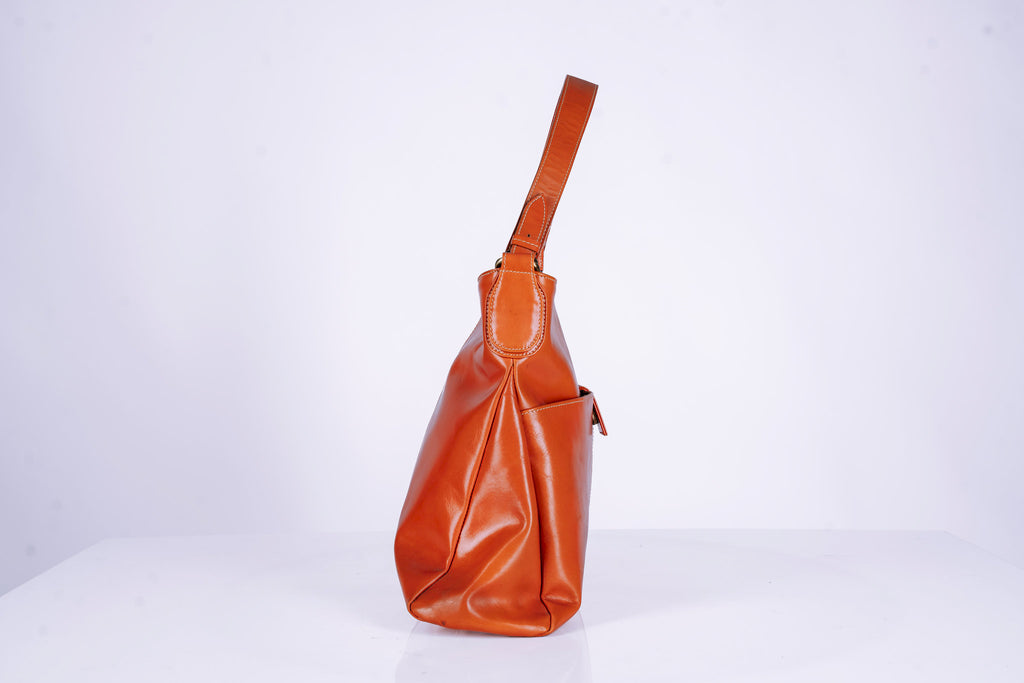 Orange Tanned Leather Woman Triangle shaped Hangbag