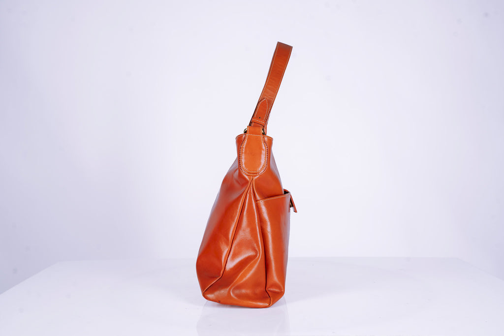 Orange Tanned Leather Woman Triangle shaped Hangbag