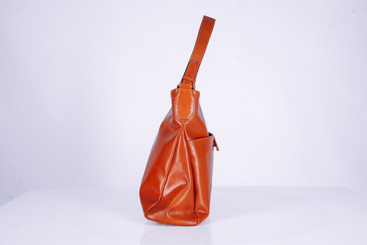 Orange Tanned Leather Woman Triangle shaped Hangbag