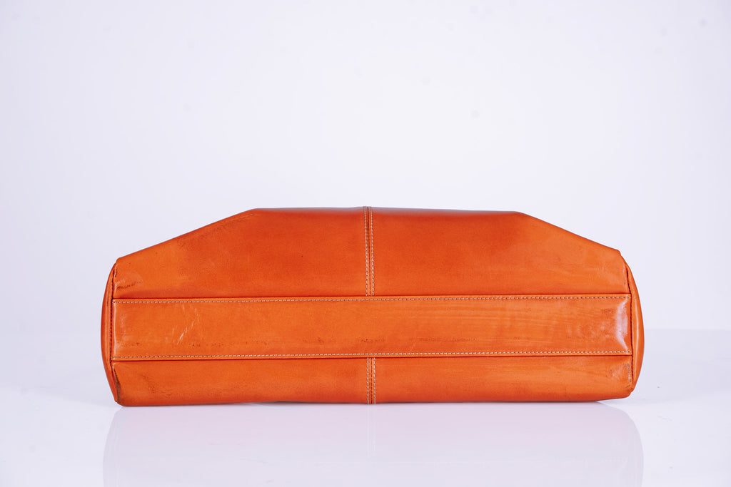 Orange Tanned Leather Woman Triangle shaped Hangbag