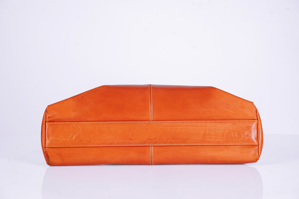 Orange Tanned Leather Woman Triangle shaped Hangbag