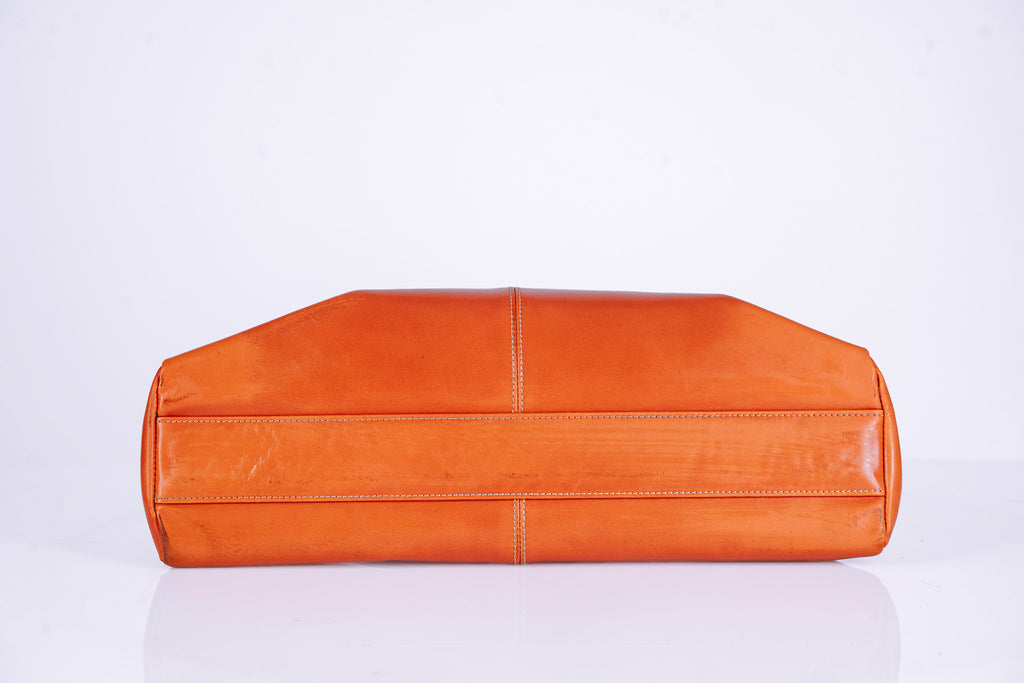 Orange Tanned Leather Woman Triangle shaped Hangbag