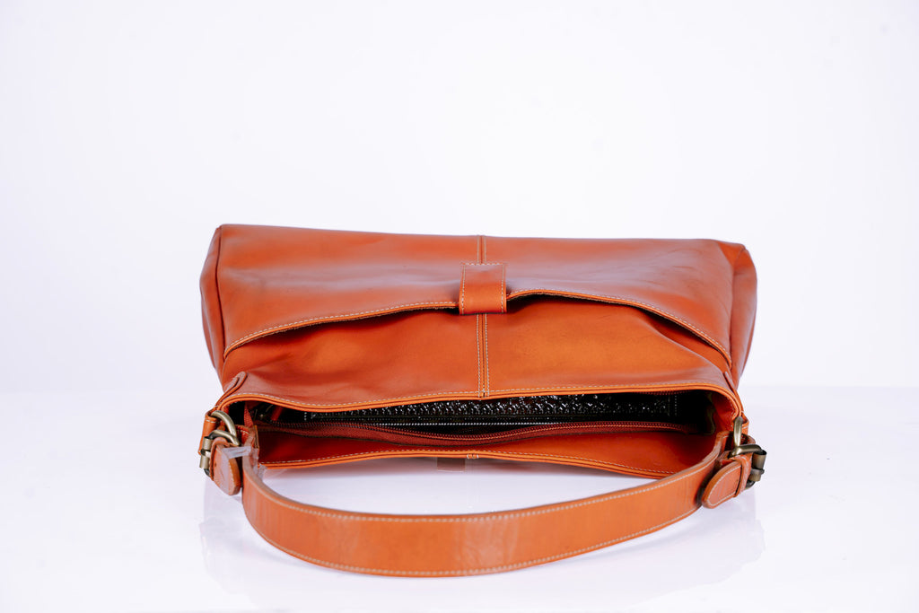 Orange Tanned Leather Woman Triangle shaped Hangbag