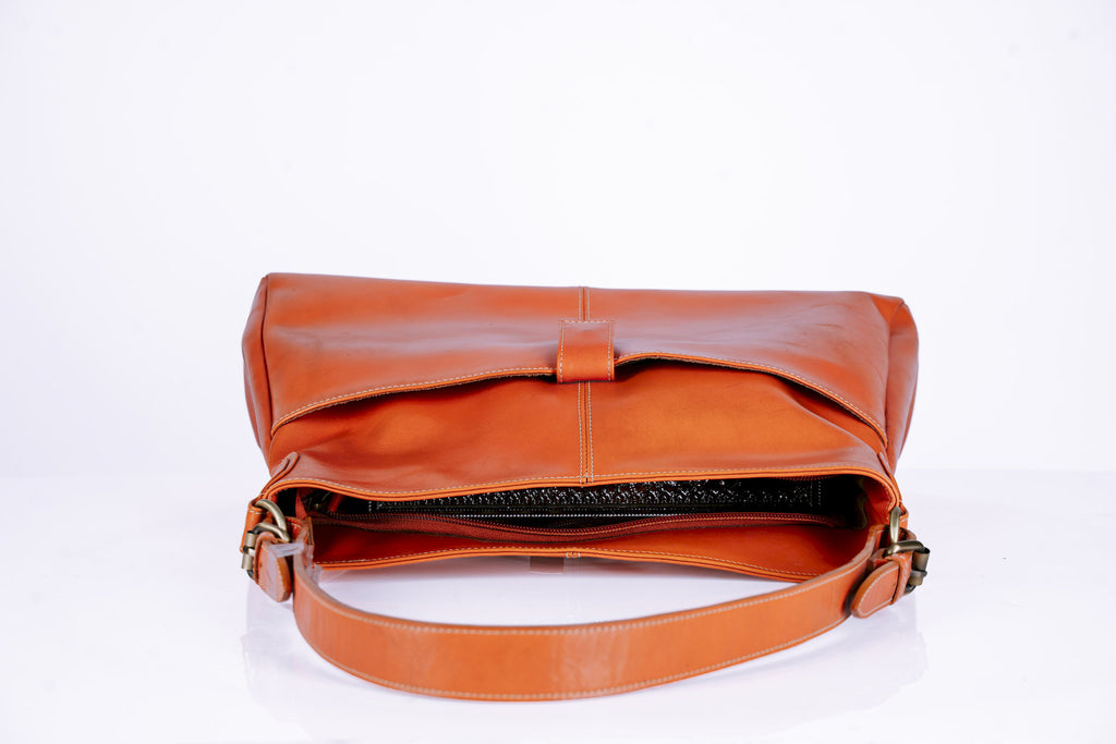 Orange Tanned Leather Woman Triangle shaped Hangbag