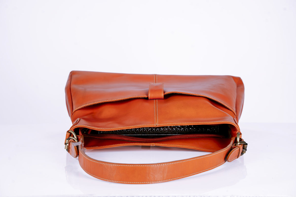 Orange Tanned Leather Woman Triangle shaped Hangbag