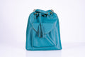Teal Leather Bucket Hand Bag Doubles as Backpack