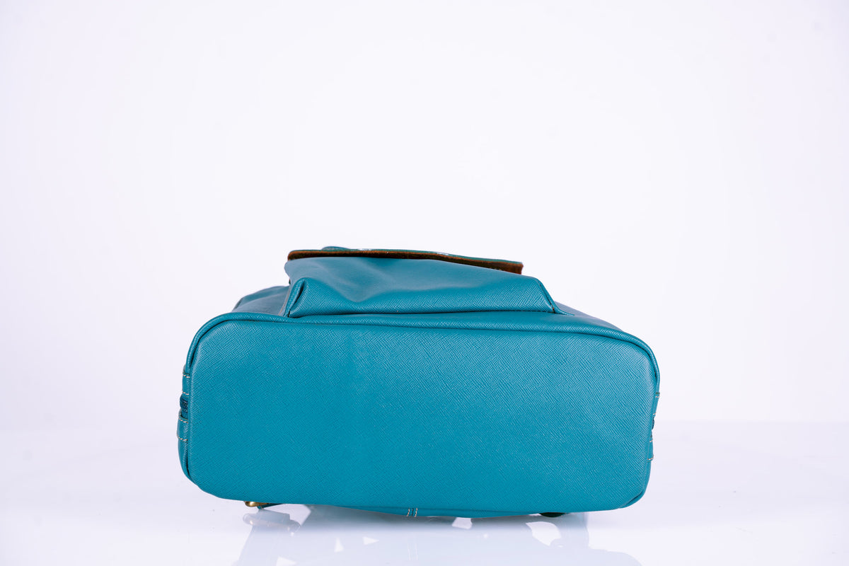 Teal Leather Bucket Hand Bag Doubles as Backpack