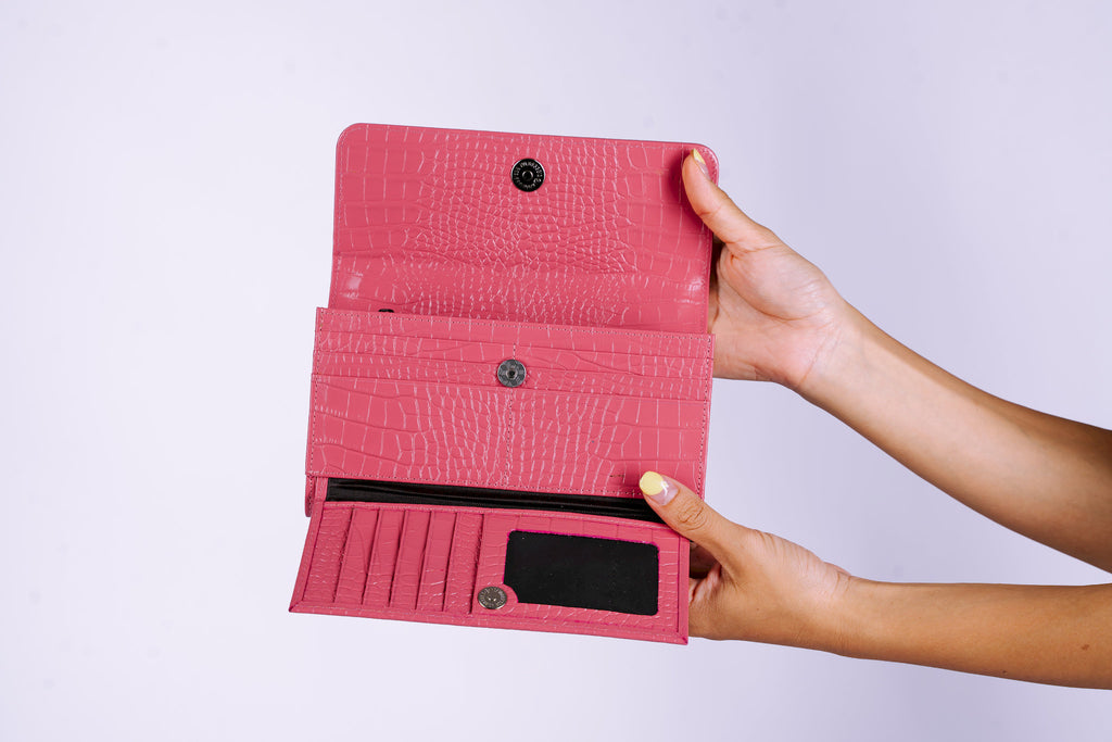 Structured Leather Clutch with Flap, Handle and Shoulder Strap