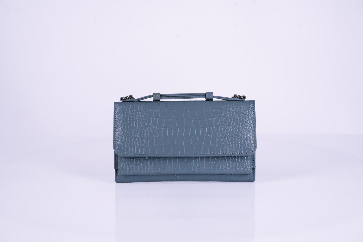Structured Leather Clutch with Flap, Handle and Shoulder Strap
