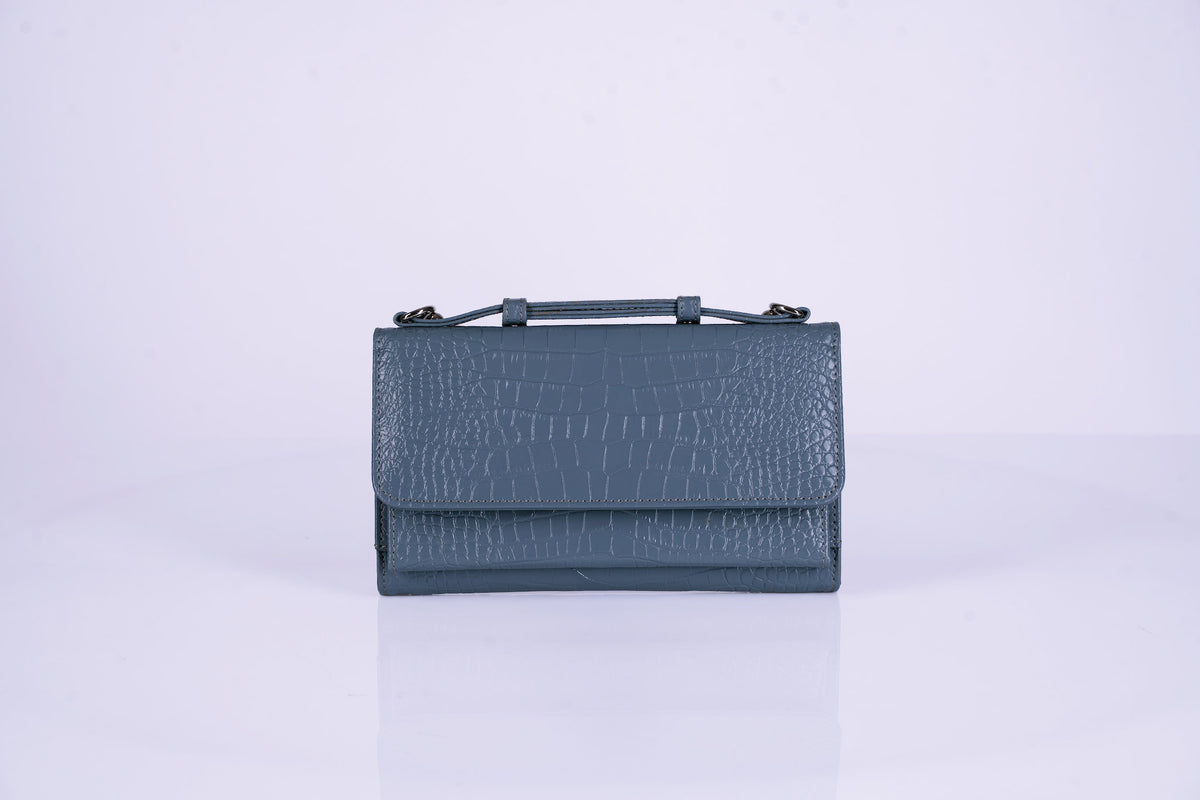 Structured Leather Clutch with Flap, Handle and Shoulder Strap