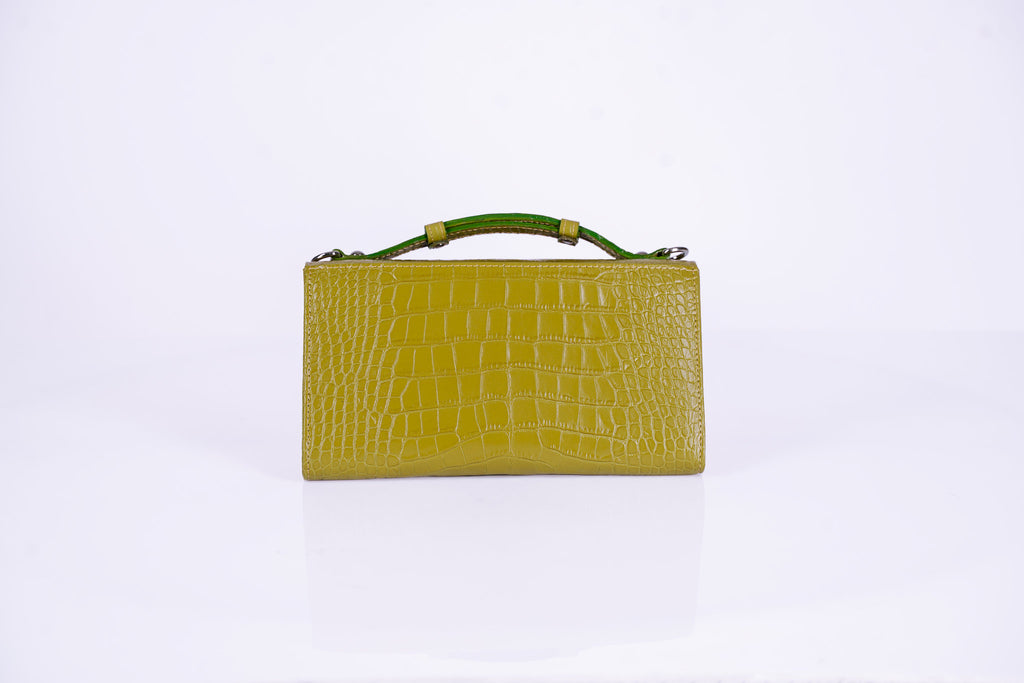 Structured Leather Clutch with Flap, Handle and Shoulder Strap