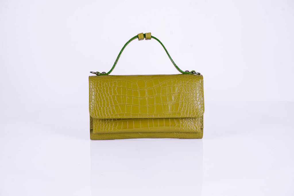 Structured Leather Clutch with Flap, Handle and Shoulder Strap