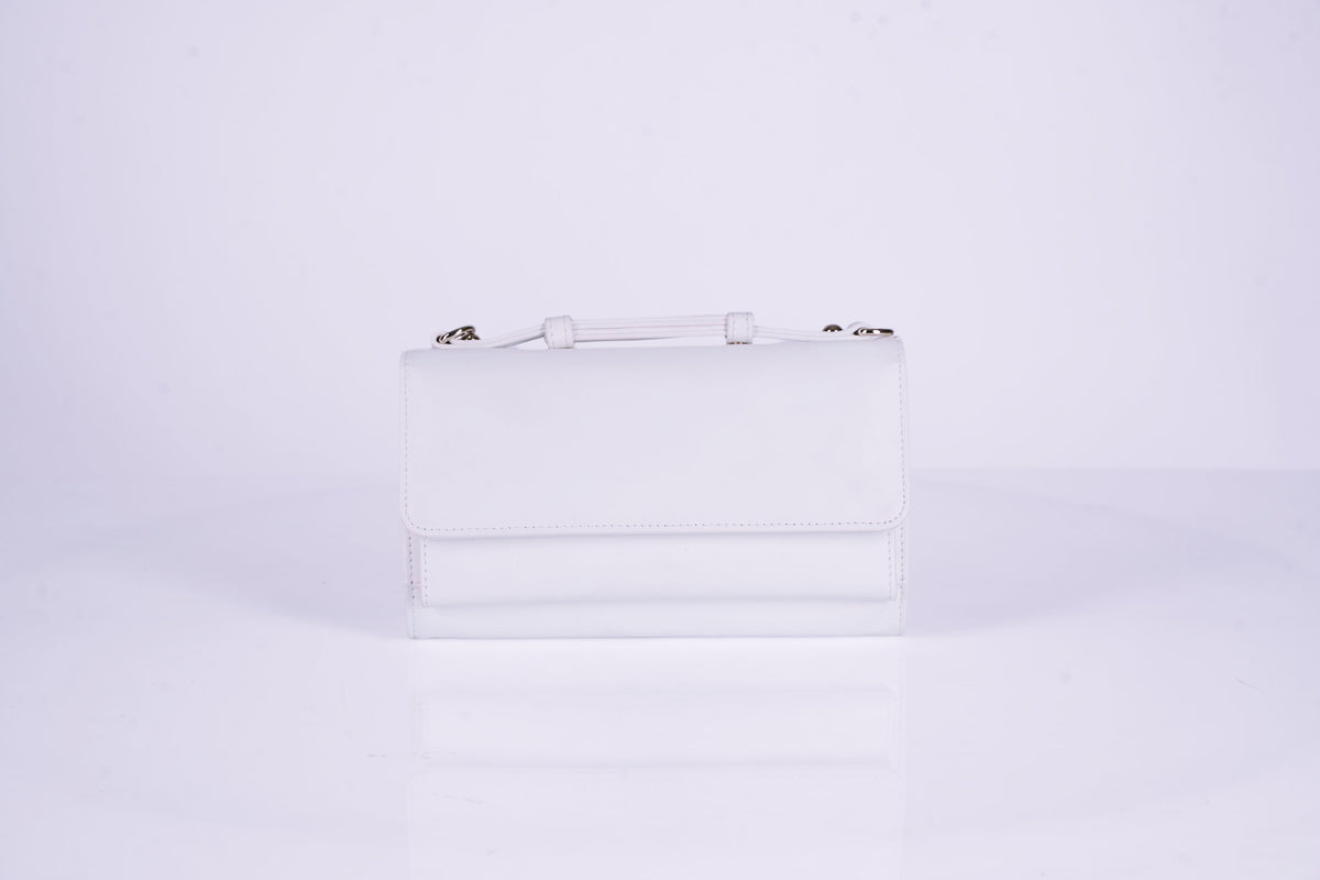 Structured Leather Clutch with Flap, Handle and Shoulder Strap