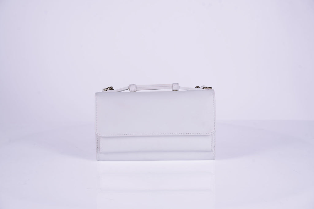 Structured Leather Clutch with Flap, Handle and Shoulder Strap