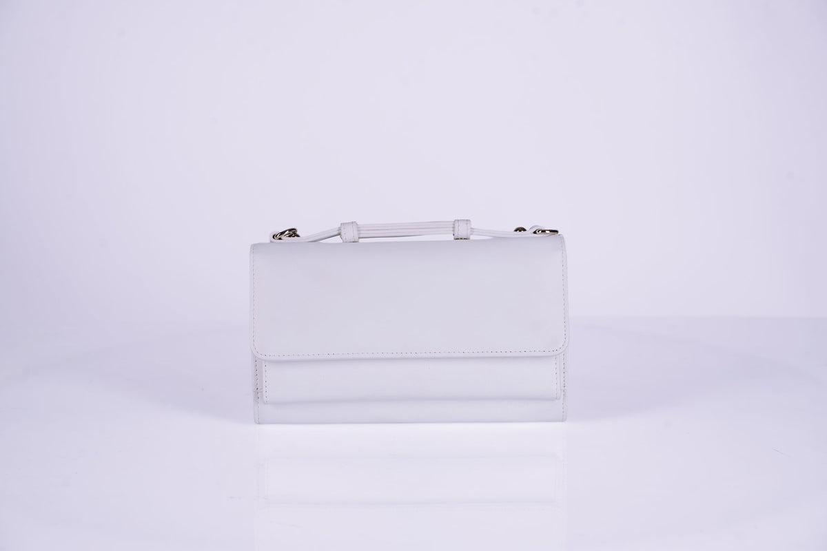Structured Leather Clutch with Flap, Handle and Shoulder Strap