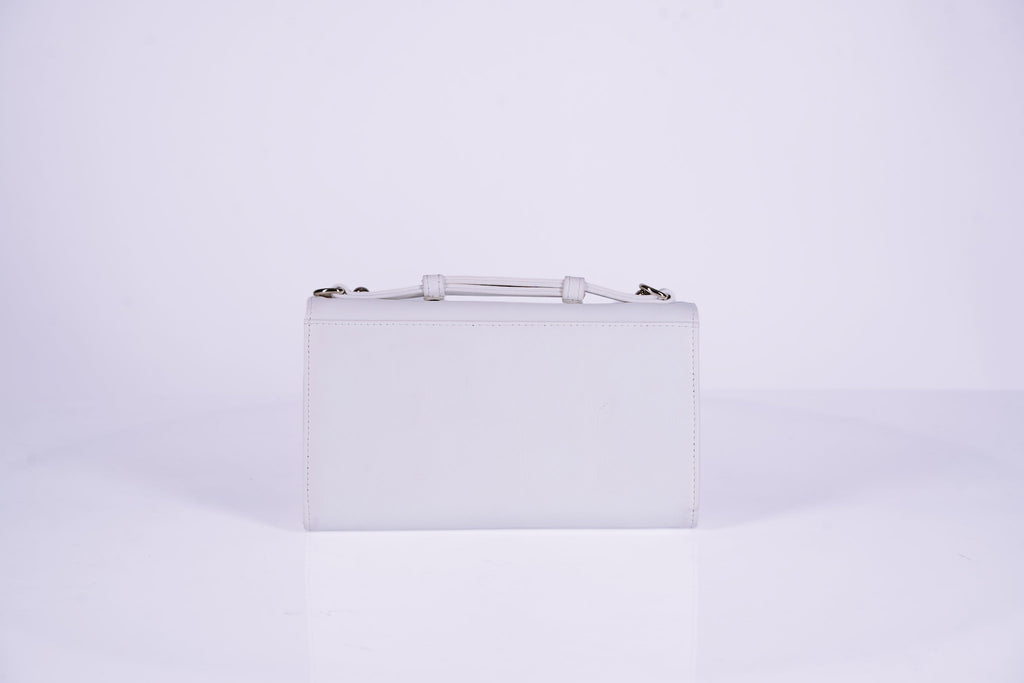 Structured Leather Clutch with Flap, Handle and Shoulder Strap