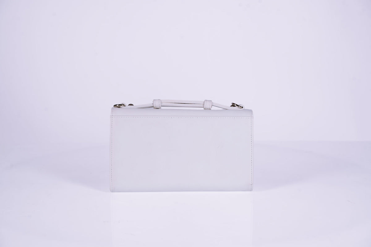 Structured Leather Clutch with Flap, Handle and Shoulder Strap