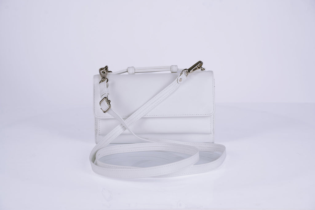 Structured Leather Clutch with Flap, Handle and Shoulder Strap