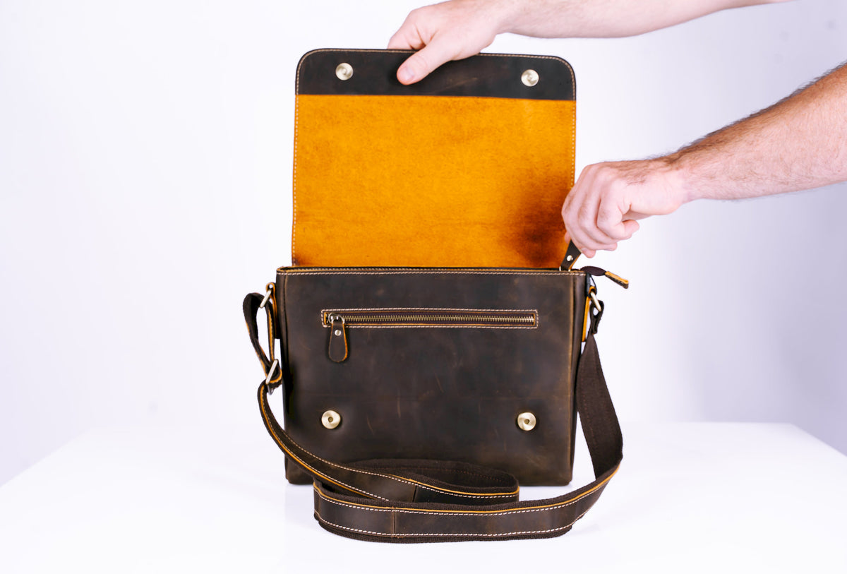 Mens Brown Leather Laptop Bag