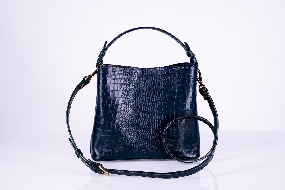 Croc-Embossed Structured Hobo Bag