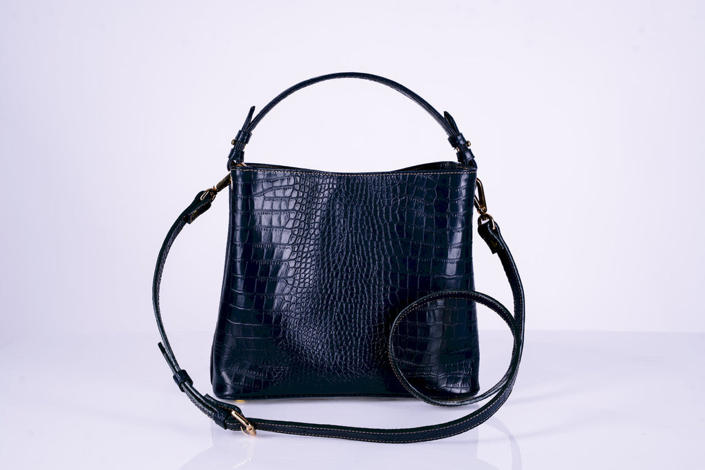 Croc-Embossed Structured Hobo Bag