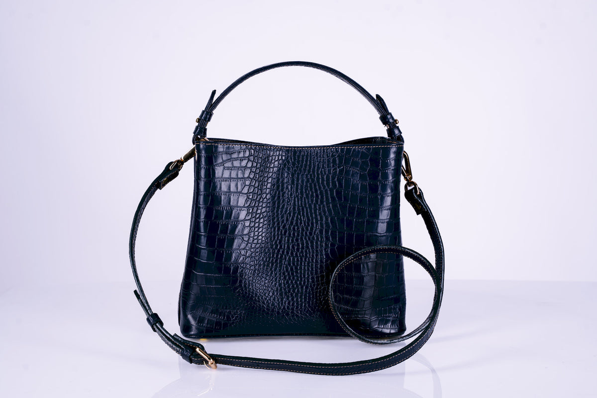 Croc-Embossed Structured Hobo Bag
