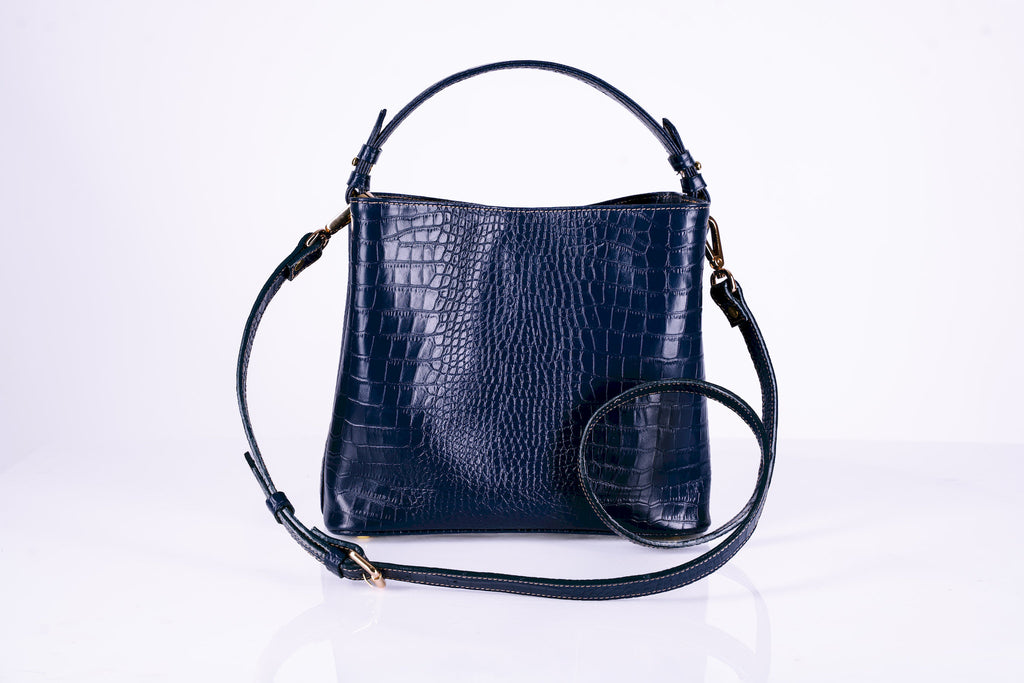 Croc-Embossed Structured Hobo Bag